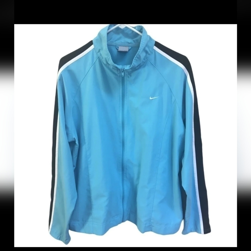 New Nike Track Warm Up Aqua Blue Arm Stripes Pockets Full Zip Jacket Sz S